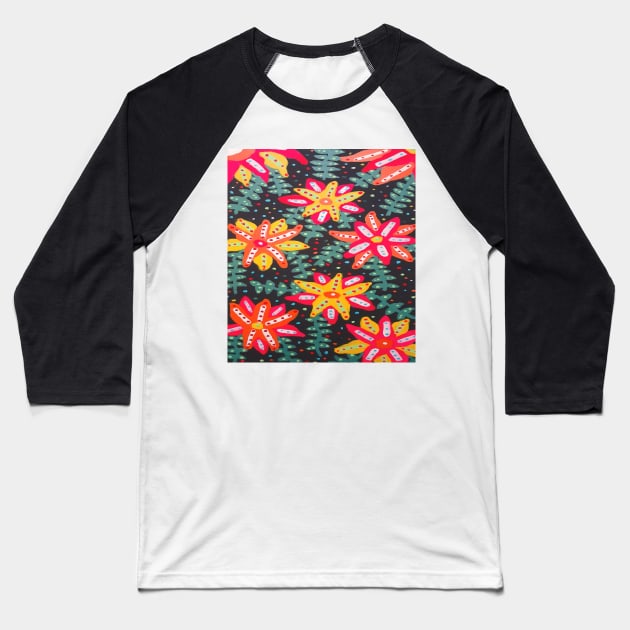 Pink and Yellow Sunshine Flowers Baseball T-Shirt by DanielleGensler